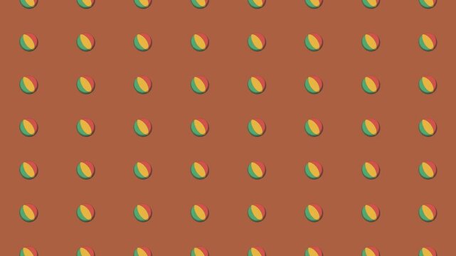 Repeating colorful segmented spheres pattern on brown background retro style geometric flat design wallpaper