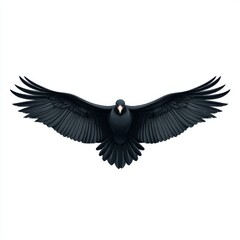 Obraz premium A Large Black Bird With Its Wings Spread Wide In Mid Flight Isolated On A White Background