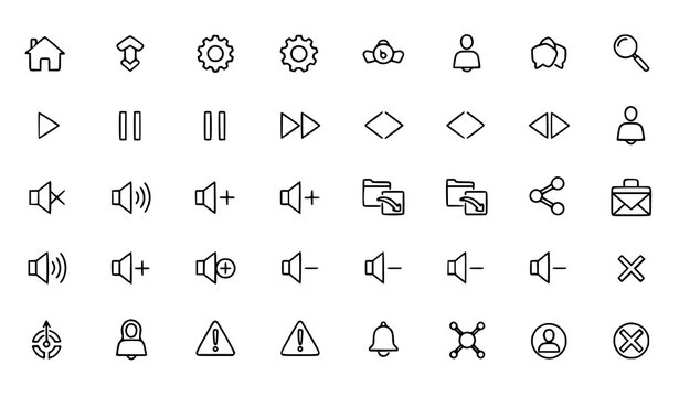 A set of modern line art icons representing various digital and communication concepts