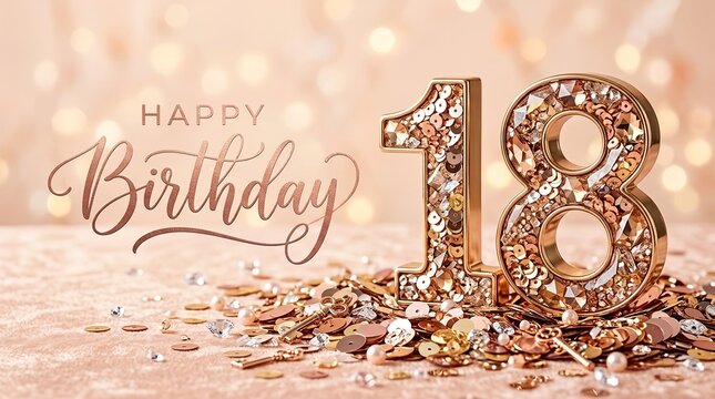 Elegant 18th birthday celebration with sparkling number and confetti decorations