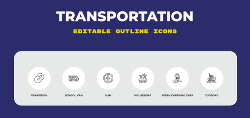 outline transportation icons set - transition, school van, slim. editable vector for web and mobile ui © IconArt