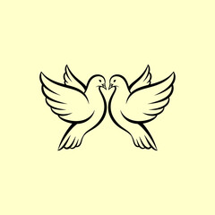 Obraz premium Two Doves in Flight Against a Pale Yellow Background - A Symbol of Peace, Love, and Harmony