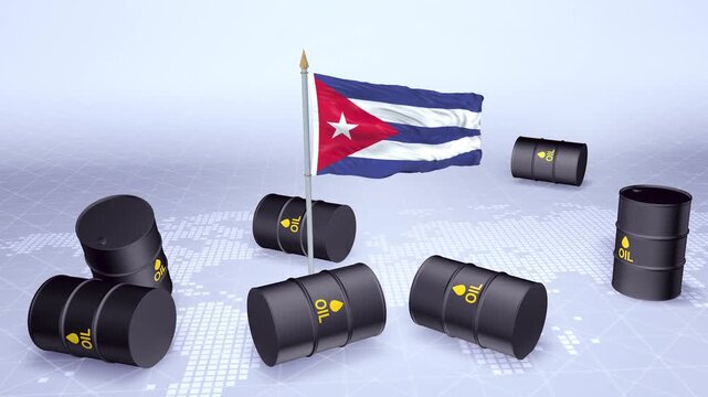 Cuba Flag With Oil Barrels Motion Graphic