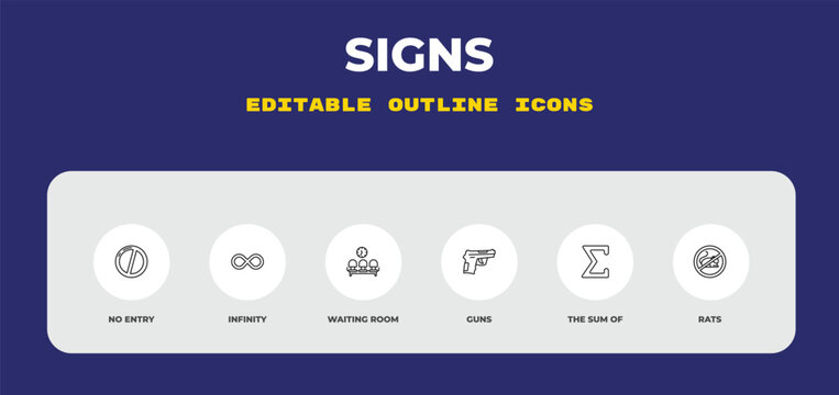 outline signs icons set - no entry, infinity, waiting room. editable vector for web and mobile ui