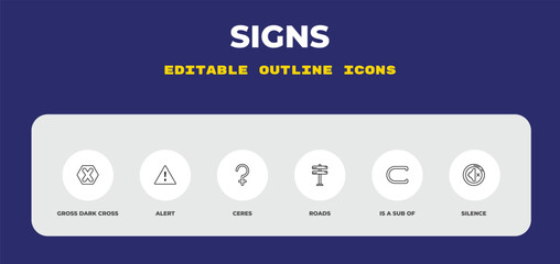 outline signs icons set - gross dark cross, alert, ceres. editable vector for web and mobile ui © IconArt