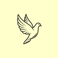 Fototapeta premium A stylized vector illustration of a white dove in flight, symbolizing peace, hope, and freedom, against a soft yellow background