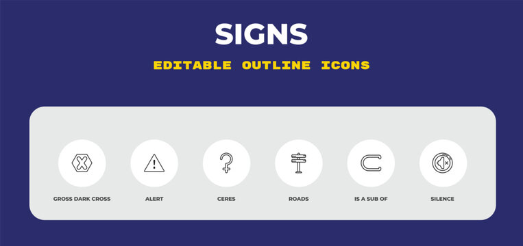 outline signs icons set - gross dark cross, alert, ceres. editable vector for web and mobile ui