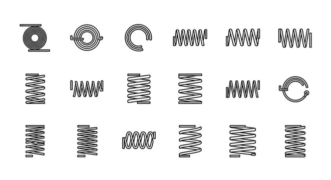 collection of various coil spring icons wire diagram for industrial use