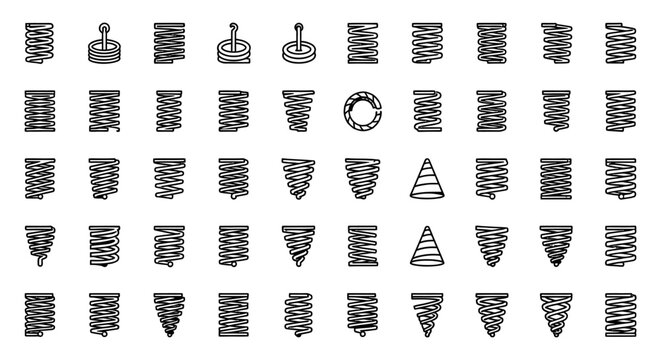 set of different spring coils and shapes isolated on white background