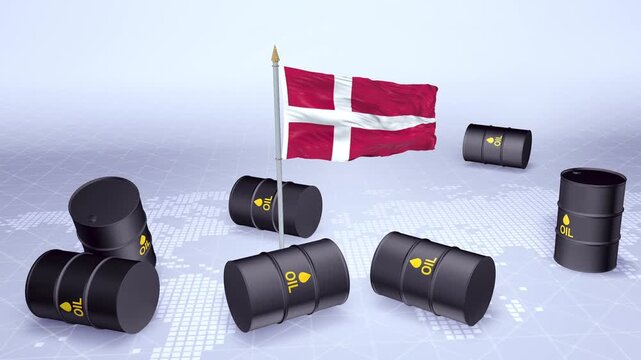 Denmark Flag With Oil Barrels Motion Graphic