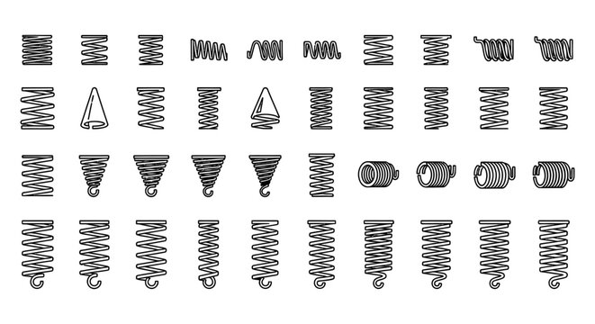 various types of coil springs icons set mechanical springs illustration