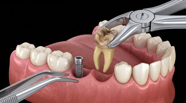 Extracci&oacute;n dental e implante 3D odontol&oacute;gico