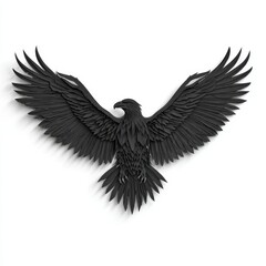 Fototapeta premium Detailed Black Eagle Sculpture with Wide Open Wings on White Background Realistic 3D Rendering