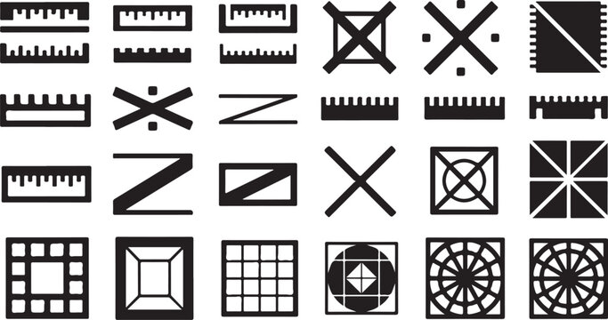Geometric shapes, icons, and symbols, black and white vector graphics, design elements