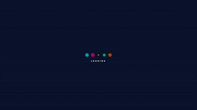 A digital loading screen with circular indicators in various colors against a dark backdrop