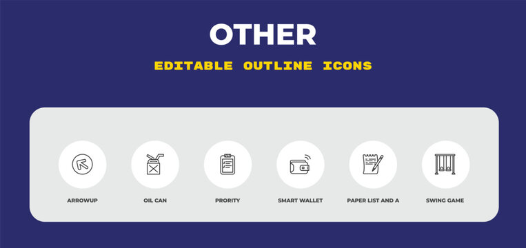 outline other icons set - arrowup, oil can, prority. editable vector for web and mobile ui