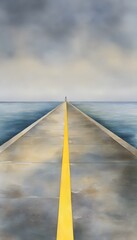 Fototapeta premium Peaceful watercolor pier guides towards a distant lighthouse serene coastal destination concept