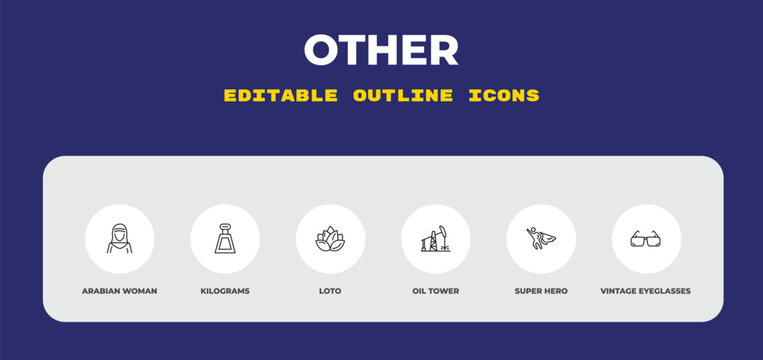 outline other icons set - arabian woman, kilograms, loto. editable vector for web and mobile ui
