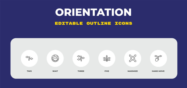 outline orientation icons set - two, wait, three. editable vector for web and mobile ui