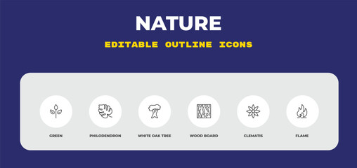 outline nature icons set - green, philodendron, white oak tree. editable vector for web and mobile ui © IconArt