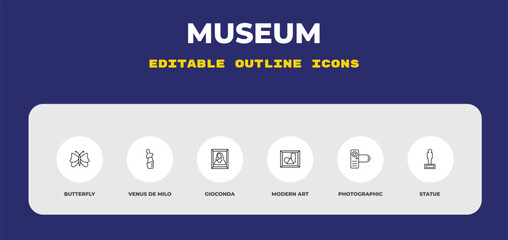 outline museum icons set - butterfly, venus de milo, gioconda. editable vector for web and mobile ui © IconArt
