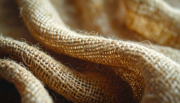 Close up of woven burlap fabric with visible texture and natural tones