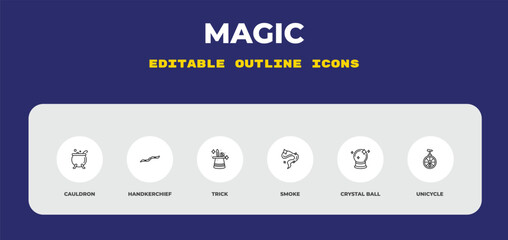 outline magic icons set - cauldron, handkerchief, trick. editable vector for web and mobile ui © IconArt
