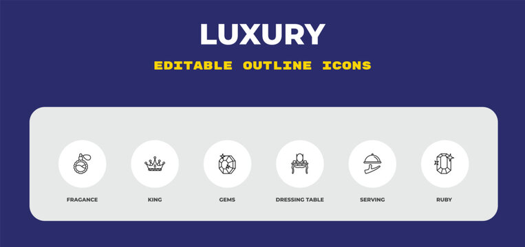 outline luxury icons set - fragance, king, gems. editable vector for web and mobile ui