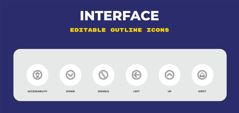 outline interface icons set - accessability, down, disable. editable vector for web and mobile ui