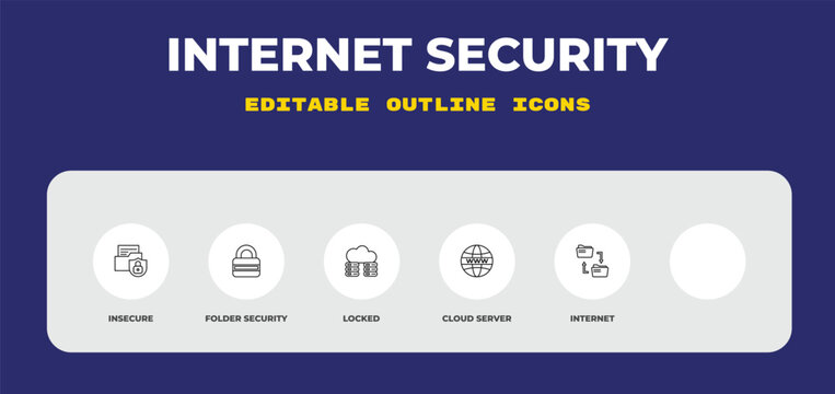 outline internet security icons set - insecure, folder security, locked. editable vector for web and mobile ui