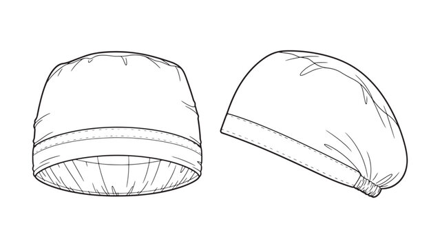 Clean White Medical Scrub Cap Line Art Vector Illustration, Essential Headwear for Healthcare Professionals, Nurses, and Doctors, Isolated on a White Background.