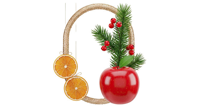 Christmas Wreath with Apple, Oranges, and Pine Sprig