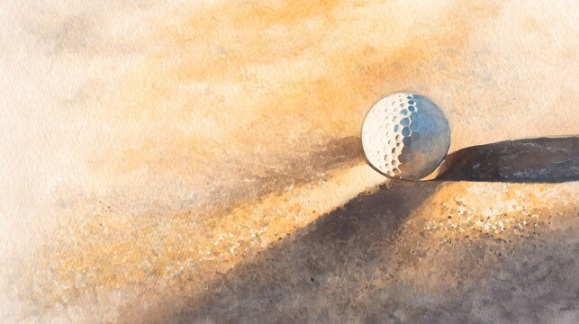 Golf Ball in Sand Tranquil Leisure Scene Warm Sunlight Precision Focus Outdoor Sports Illustration