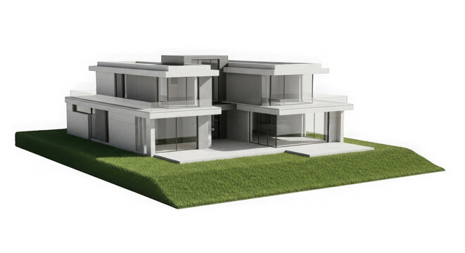 Modern Minimalist House 3d Render On Green Grass