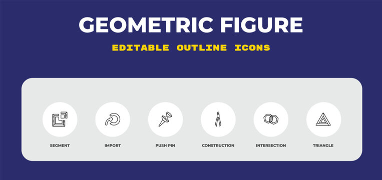 outline geometric figure icons set - segment, import, push pin. editable vector for web and mobile ui