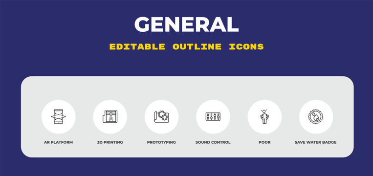 outline general icons set - ar platform, 3d printing, prototyping. editable vector for web and mobile ui