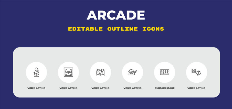 outline arcade icons set - voice acting, voice acting, voice acting. editable vector for web and mobile ui