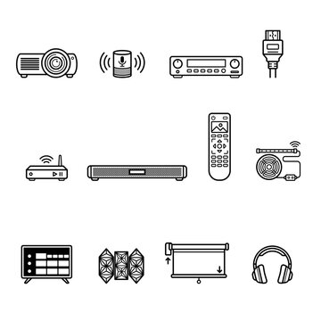 12 Home Cinema and AV Technology Bold Line Icon Set