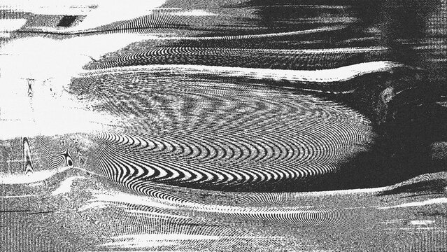 Black And White Halftone Moir&eacute; Texture With Wavy Interference Lines And Dot Screen, Vintage Newspaper Abstract
