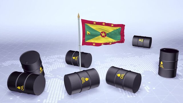 Grenada Flag With Oil Barrels Motion Graphic