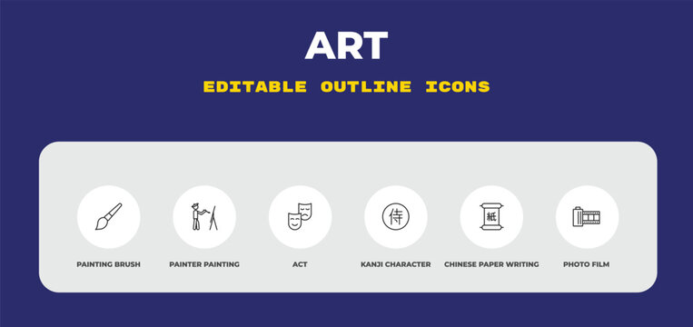 outline art icons set - painting brush, painter painting, act. editable vector for web and mobile ui