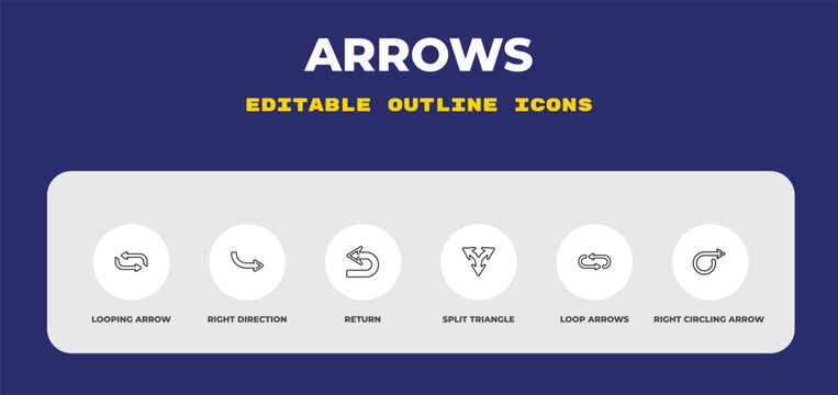 outline arrows icons set - looping arrow, right direction, return. editable vector for web and mobile ui
