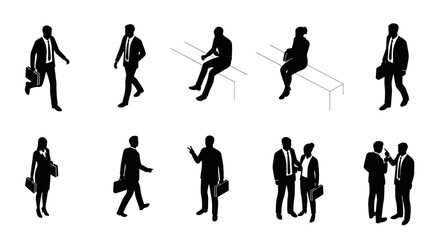 Fototapeta premium isometric business people silhouettes in various poses for presentations