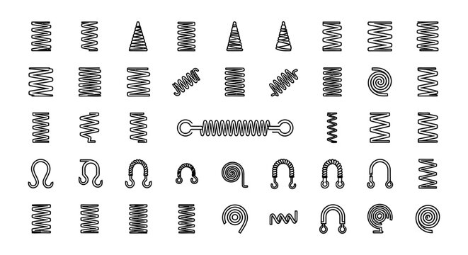 collection of various spring types and coiled wire designs isolated on white