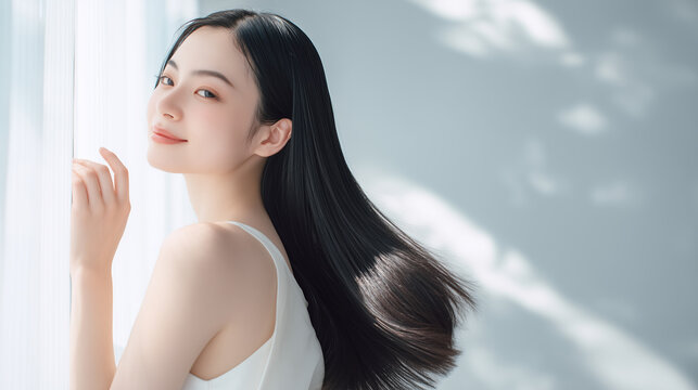 美しい髪の女性のポートレート　ヘアケア、ヘアサロン用