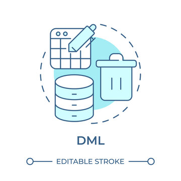 DML soft blue concept icon. Sql database. Digital assets, information organization. Server maintenance. Round shape line illustration. Abstract idea. Graphic design. Easy to use in presentation