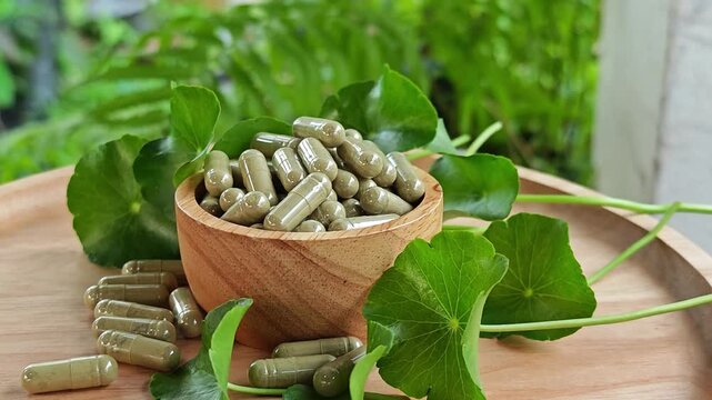 Centella asiatica capsule. Herbal supplements.