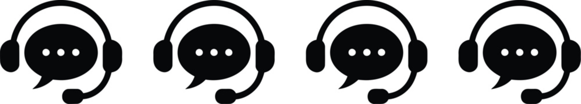 Customer support icon set, vector illustration of speech bubbles with headphones live chat and hotline symbols for customer service help desk and online support design.