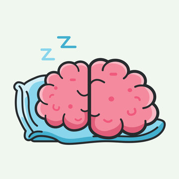 A cartoon brain is sleeping on a pillow