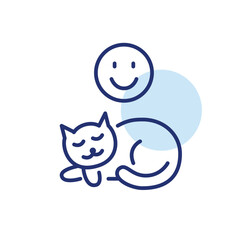 Fototapeta premium Happy sleeping cat and smiley face. Veterinarian and pet care services satisfaction. Pixel perfect, editable stroke vector icon